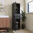 63" Tall Bathroom Storage Cabinet With Glass Doors, Free-Standing, Two Drawers, And Adjustable Shelves, MDF Board