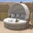Patio Round Rattan Daybed Two-Tone Weave Sunbed With Retractable Canopy And Cushions-1620343640
