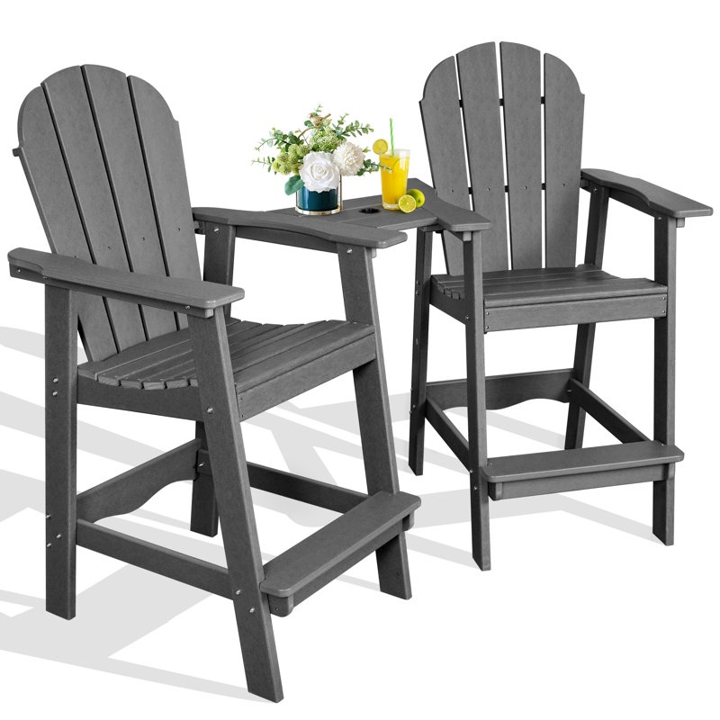 HDPE Tall Adirondack Chair Set with Table, Gray