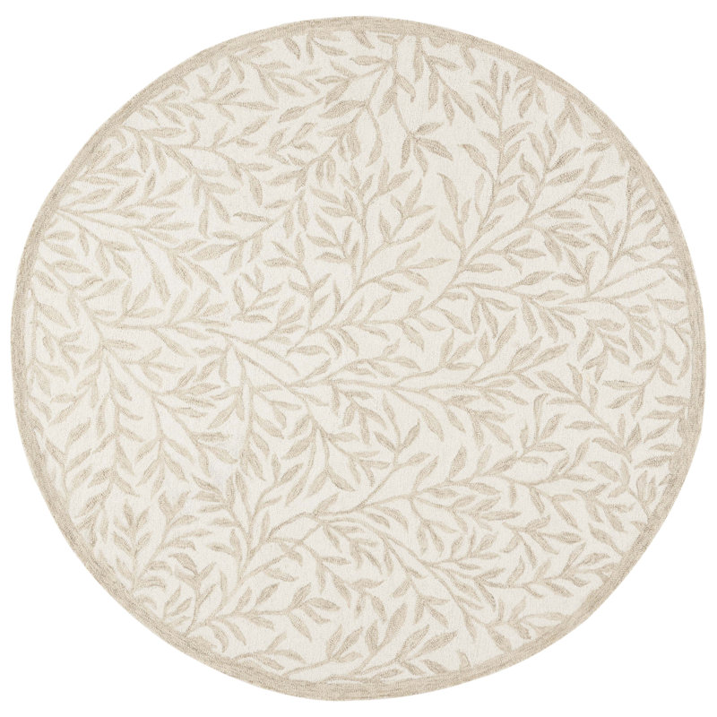 Martha Stewart Hand Tufted Wool/Cotton Floral Rug in Ivory/Beige, Round 6"