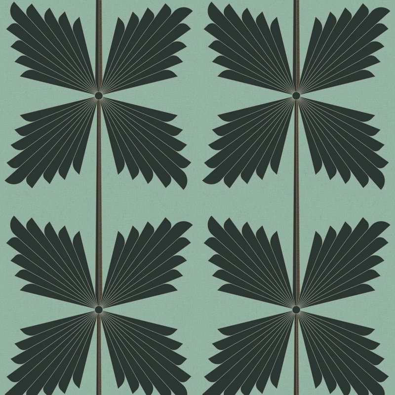 Palmetto - Wallpaper, Black Teal, Peel & Stick, Self-Adhesive
