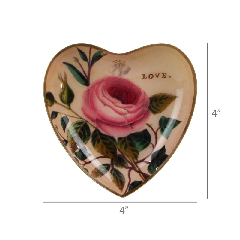 Plateau - Cœur, rose, amour, H 4 po x l 0,75 po x P 4 po, Rose, Cœur