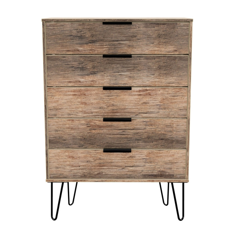 Fully Assembled Berryhill 5 Drawer 76.5Cm W Chest of Drawers, Vintage Oak