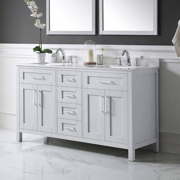 Wade Logan® Angle 72'' Free Standing Double Bathroom Vanity with Marble ...