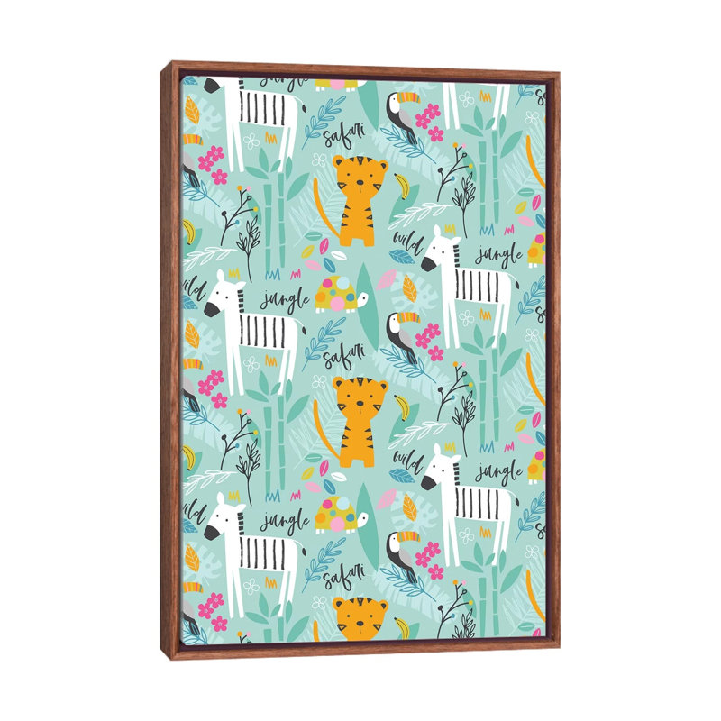 «Wild Adventure III» par Angela Nikeas - impression d'art graphique, Pas de tapis, Toile avec cadre en bois brun