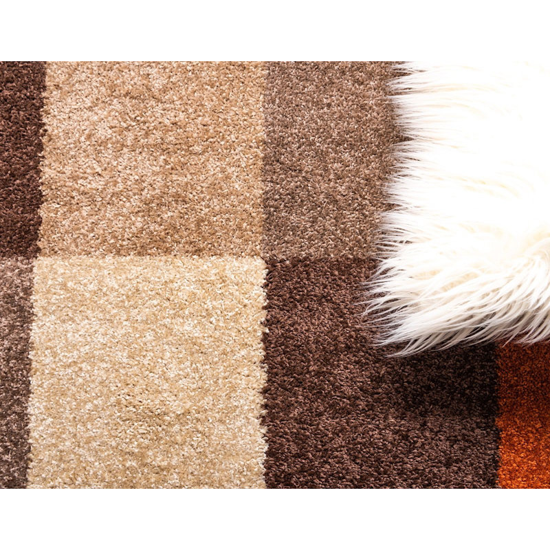 Tapis à motif géométrique orange / brun / rouge Shively, Tapis de couloir beige