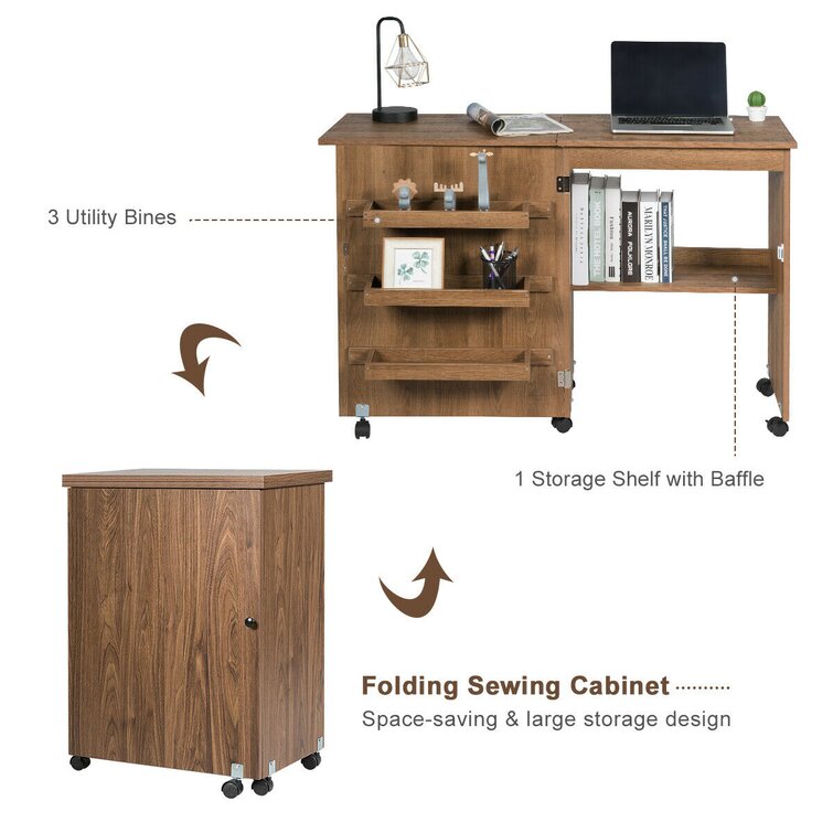 Folding Sewing Craft Cartsewing Cabinet Miscellaneous Sewing Kit Art Desk  With Storage Shelves And Lockable Casters Sewing Table - Tool Parts -  AliExpress