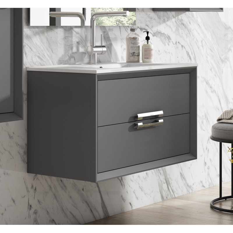Zak 40'' Single Bathroom Vanity with Ceramic Top, Gray