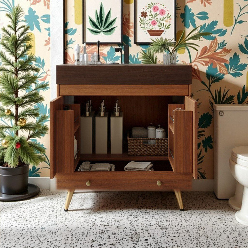 Meuble-lavabo de 30 po Lavara avec comptoir en pierre frittée et lavabo en céramique, base en bois d'ingénierie imperméable