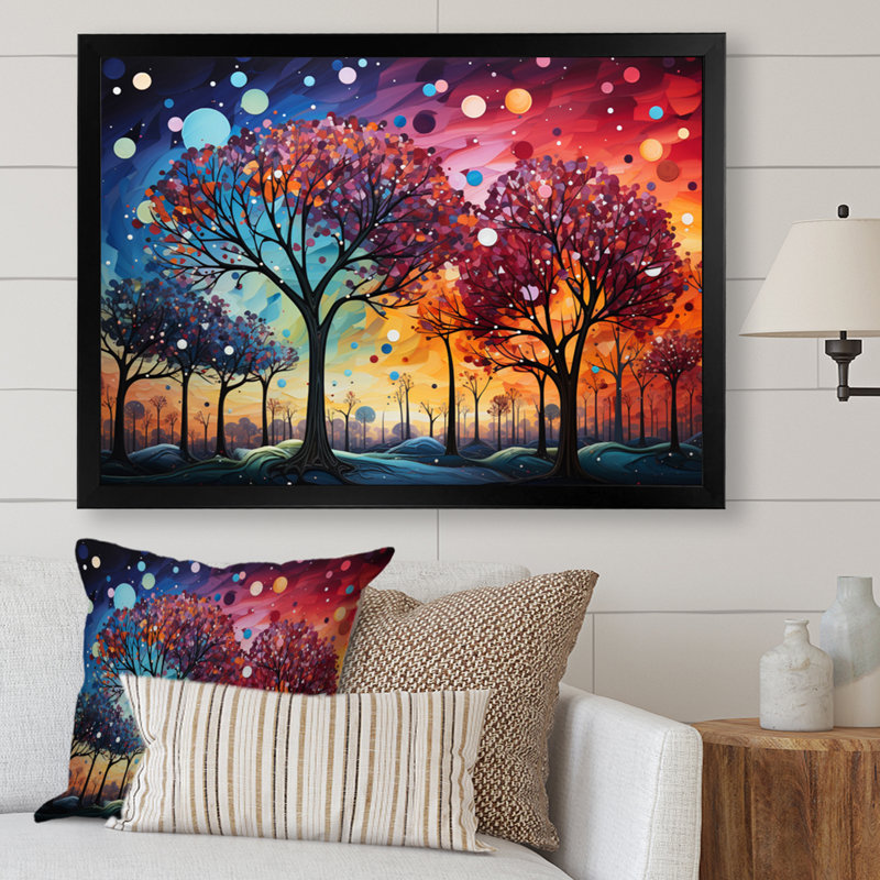 Arbres mystiques colorés - impression, H 30 po x l 40 po x P 1,5 po, Cadre photo noir