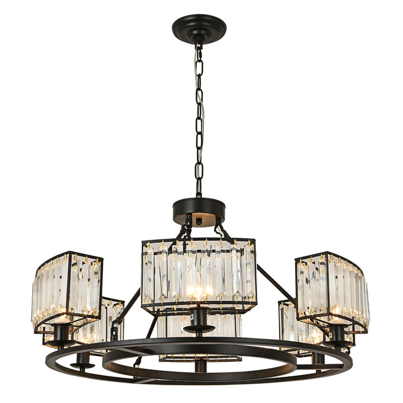 Lustre en cristal 10 lumières (noir), Noir, Six lumières, 39.37" H x 28.74" W x 28.74" D