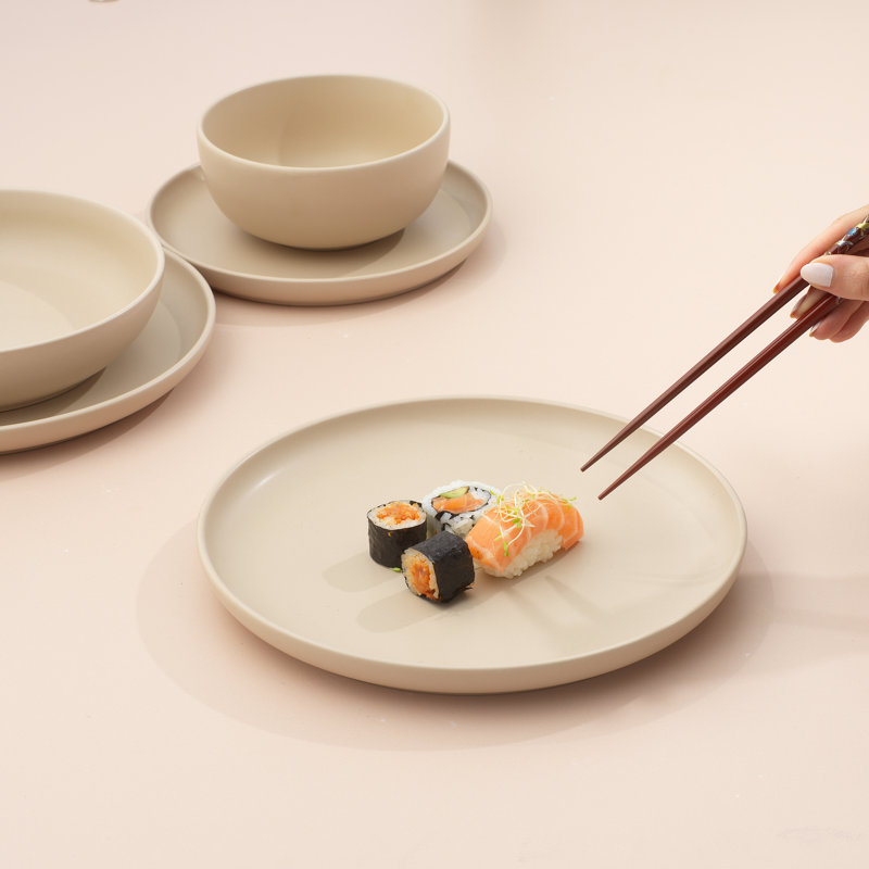 Matte Beige Ceramic Dinner Plates Set of 6