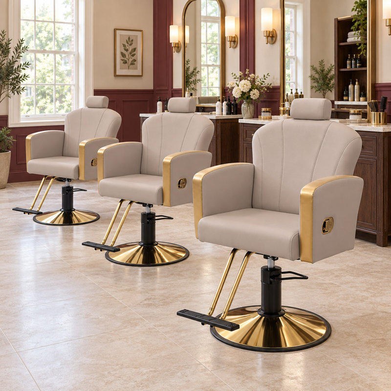 Fauteuil de salon pour coiffeur, fauteuil de coiffeur pour salon de coiffure avec pompe hydraulique professionnelle - gris / or