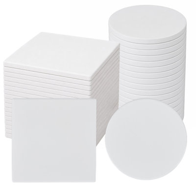 10cm Square & 10.3cm Round Blank Ceramic Glossy Craft Blanks 36 Pack