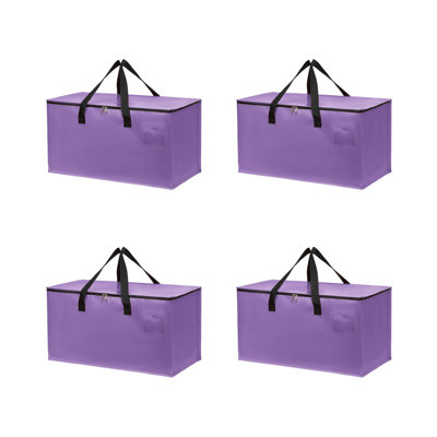  4 Pack Large Storage Bins with Lids, Heavy Duty Closet Organizers and Storage, Foldable Clothes Storage Bags, Storage Containers for Blanket, Comforter, Pillow, Bedding (Purple, 4 Pack)
