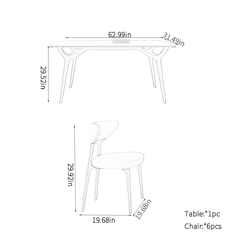 Ensembles de table de salle à manger Minimalist Family, H 29,52 po x L 62,99 po x l 31,49 po