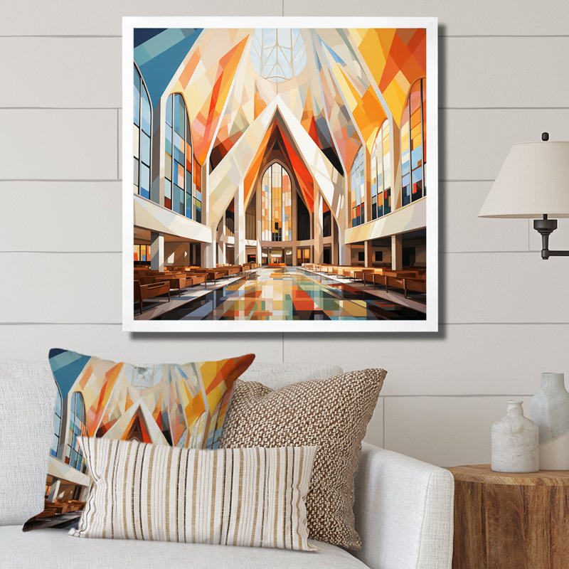 Cubic Multicolor Church II - Church, art mural, Cadre simple blanc, H 16 po x l 16 po x P 1 po
