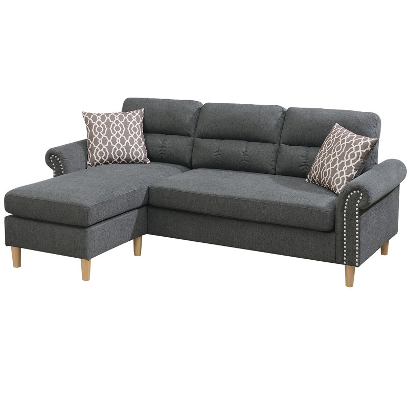 Reversible Sectional Set W/ 2 Accent Pillows, Slate Velvet