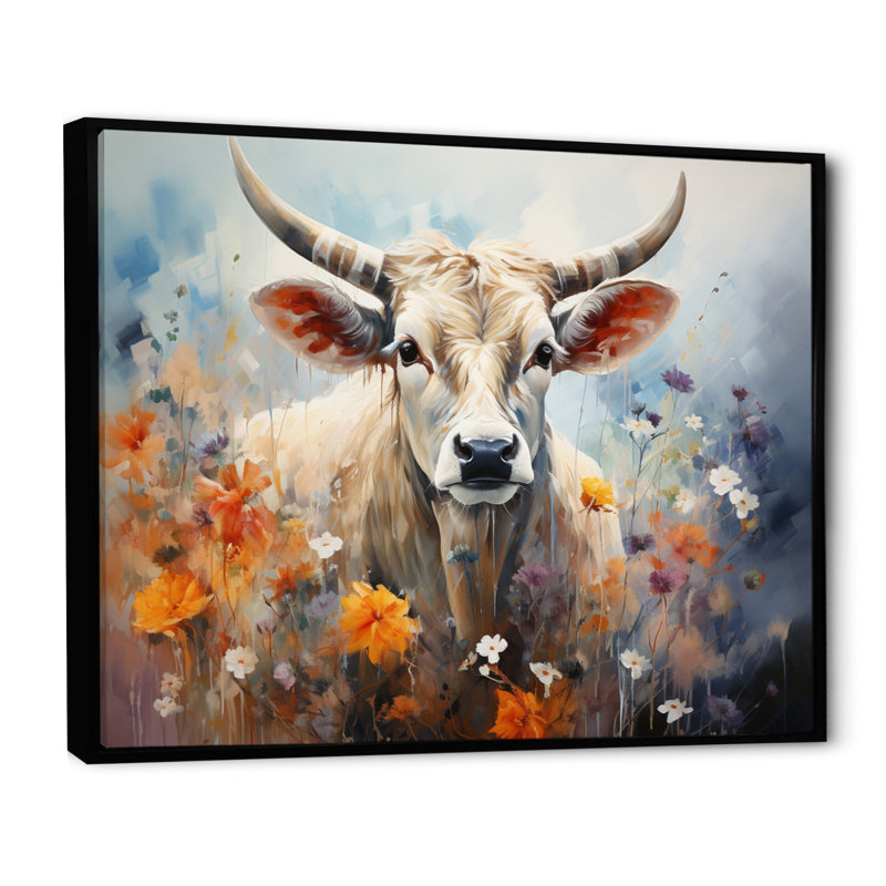 Vache harmonie florale II - imprimé, H 12 po x l 20 po x P 1 po, Cadre flottant noir
