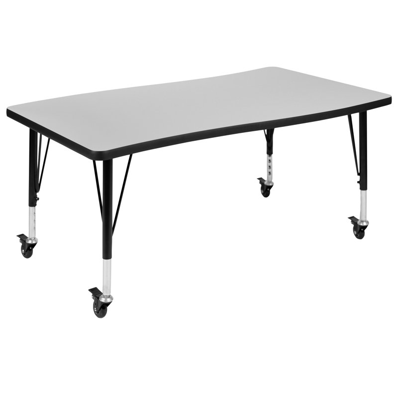 WaveEdge 28" x 47.5" Grey Laminate Mobile Adjustable Activity Table