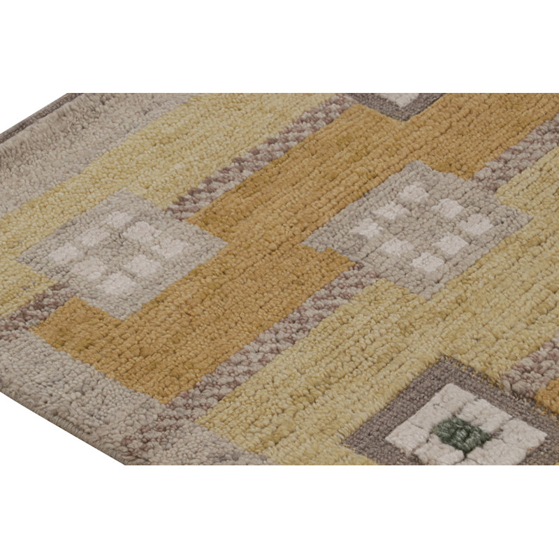 Scandinavian Hand Knotted Wool Geometric Area Rug, Rectangle 14' x 20'