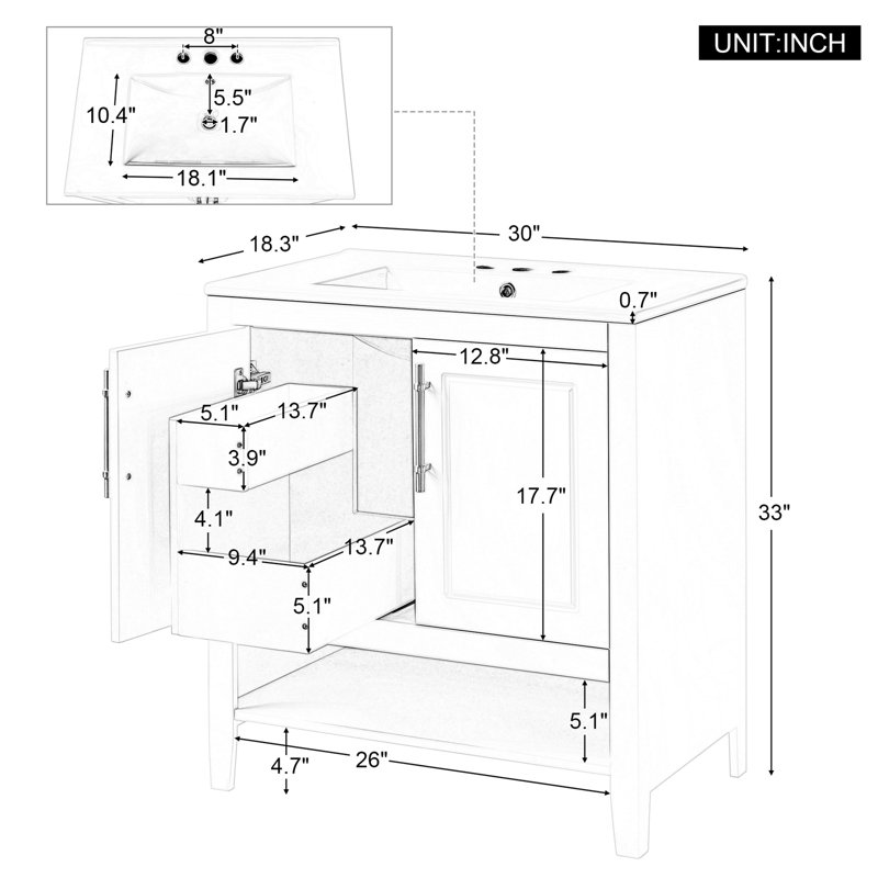 Meuble-lavabo multifonctionnel avec portes et tiroirs Orlaigh