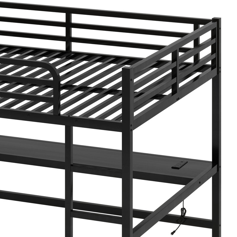 Lit mezzanine en métal avec prise de courant et éclairage à DEL, peu encombrant