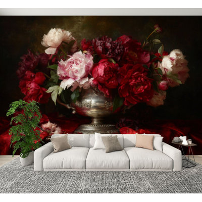 Papier peint auto-adhésif de style pivoine gothique victorienne Moody 100 po x l 144 po amovible en PVC auto-adhésif pour chambre à coucher, bureau à domicile