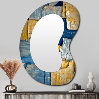 Enneko Southern Sunrise Abstract Expressionism - Abstract Collages, miroir asymétrique, miroir mural décoratif de forme unique jaune