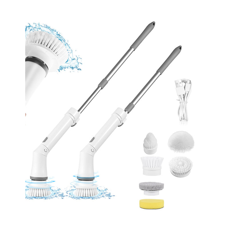 Brosse de nettoyage électrique sans fil avec 6 têtes et bras télescopique