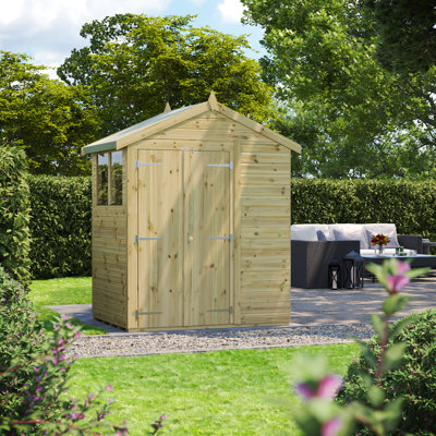 Powersheds 6 x 6ft Premium Pressure Treated Timber Apex Garden Shed, Double Doors
