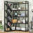 71" Tall Corner Bookshelf, L-Shape Bookcase With Y-Shape Shelves, Metal Frame Display Shelf, Black-1096326258