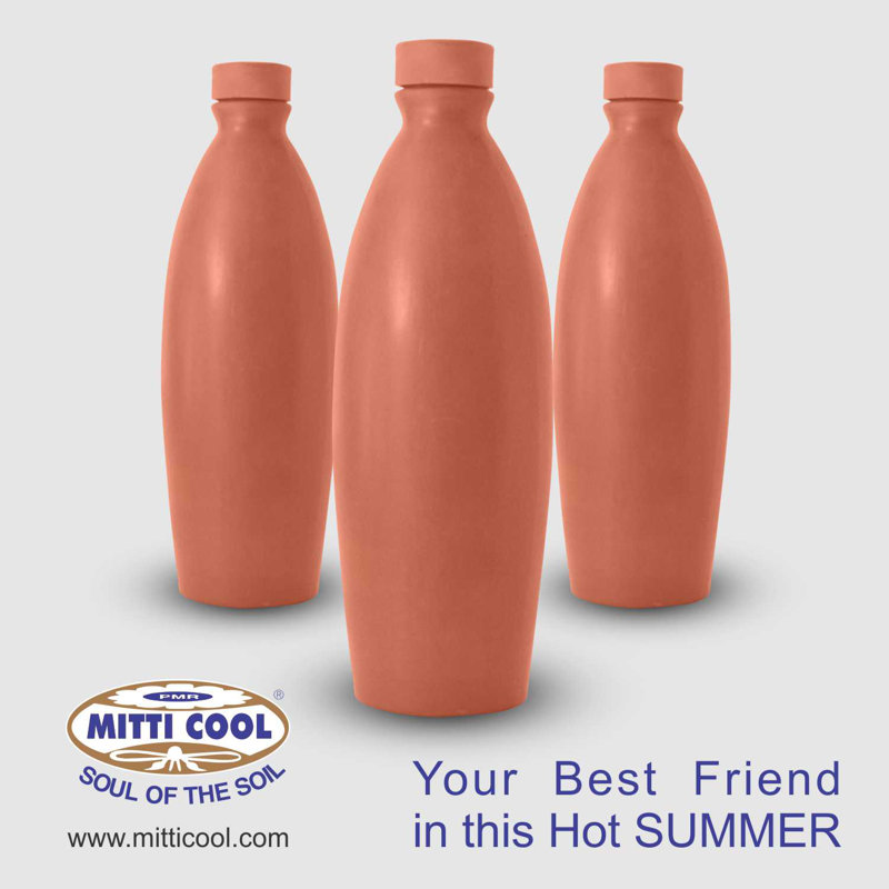 Mitti Cool Earthenware Water Bottle, 29cm H x 10cm W x 10cm D