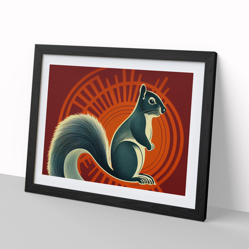 Squirrel Deco Style - Single Picture Frame Print, 25cm H x 34cm W x 2cm D, Black