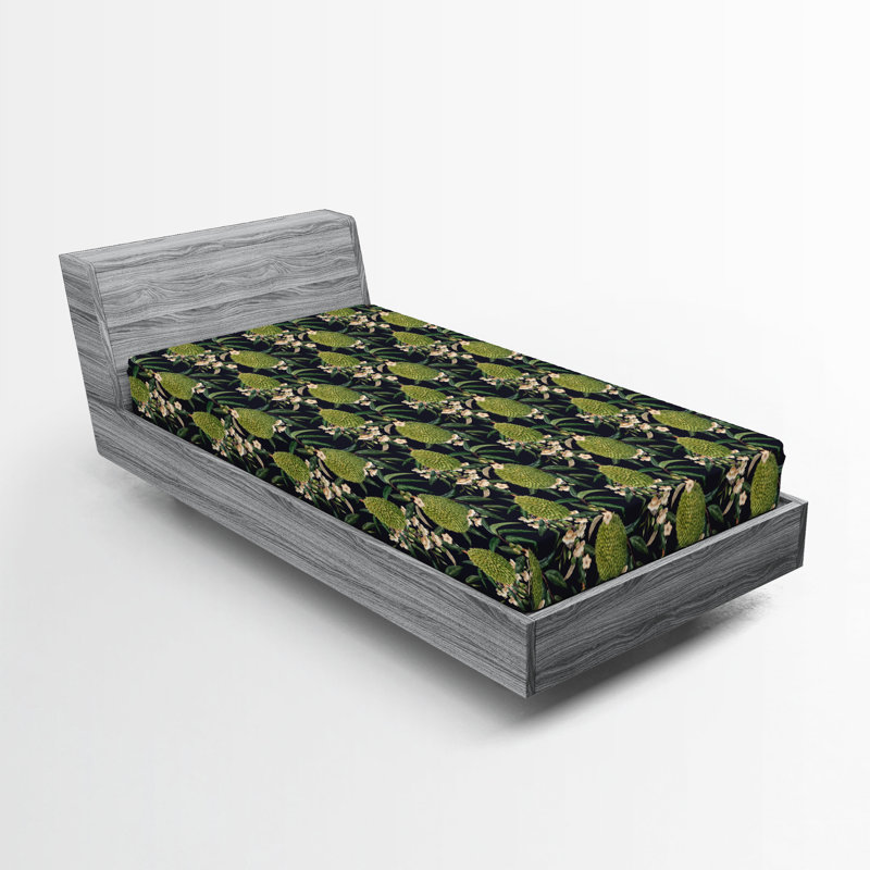 Drap-housse Ambesonne, Vert, bleu foncé, pêche / floral, Drap-housse simple TG