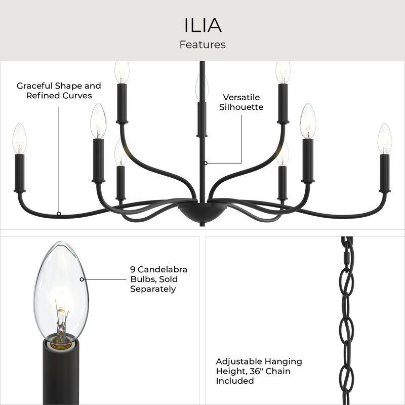 Ilia 9-Light Matte Black Two-Tier Chandelier, Matte Black