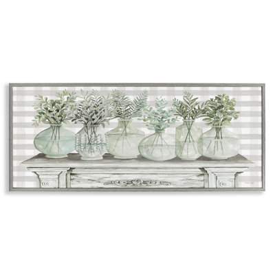 Illustration de tartan rustique de Country Home Plants Herbs Jars par Cindy Jacobs - impression
