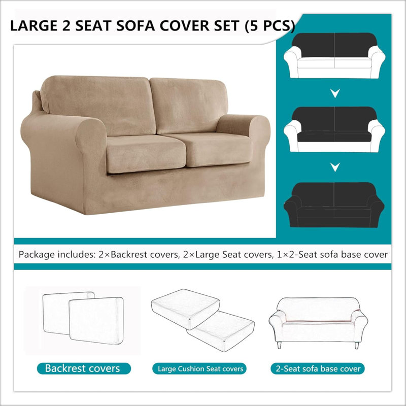 Sofa Cover With Separate Seat Cushions And Backrests Stretch Velvet Sofa Slipcover Couch Covers Furniture Protector Split Combined (Large 2 Seat Set 5 PCS)