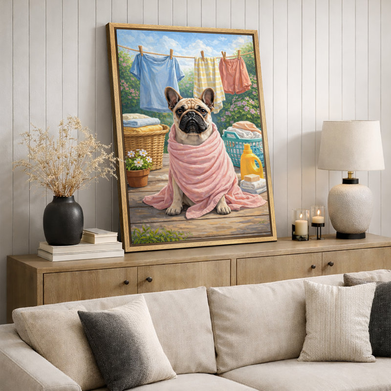 Bouledogue français en plein air, œuvre d'art, impression sur toile, impression numérique sur toile encadrée, Cadre naturel