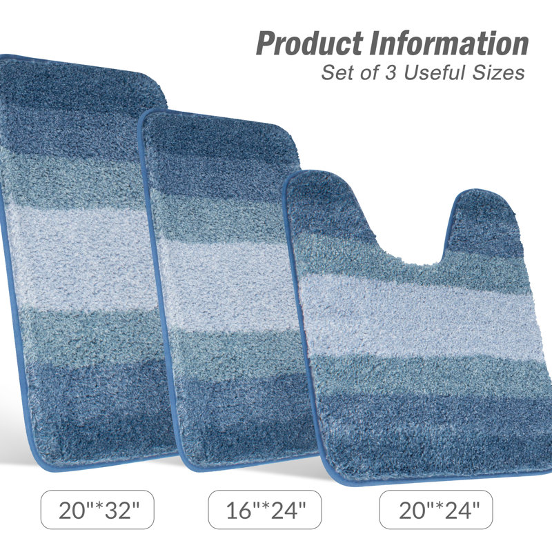 Murri Ombre Bath Rug Set, Bath Mat Set for Bathroom Water Absorbent Soft Microfiber Shaggy, Blue