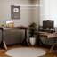 Bureau debout en L avec élévateur de moniteur et tiroirs de rangement, bureau personnel à hauteur réglable