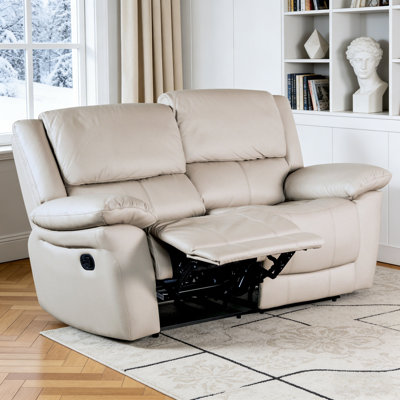 60" Wide Leather Match Modern Manual Recliner Loveseat, , zero clearance recliner  Design, With Comfortable Foam & Pocket Coil Seating