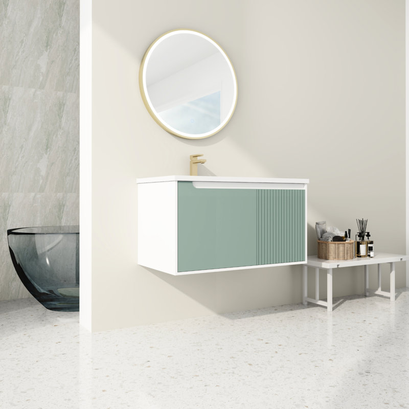 Meuble-lavabo 36 po avec lavabo en céramique - Teinture - Menthe 36 po, porte à fermeture en douceur, pour des salles de bain magnifiques