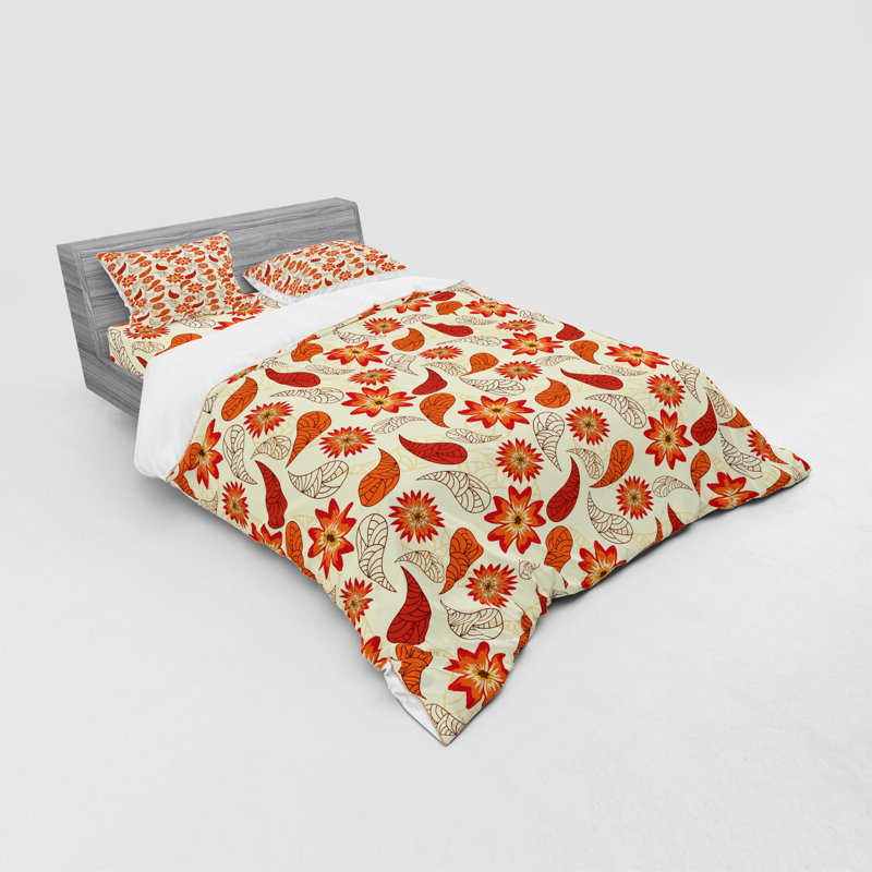 Ensemble de housse de couette en microfibre orange / rouge / pêche, Housse de couette grand + 3 pièces supplémentair