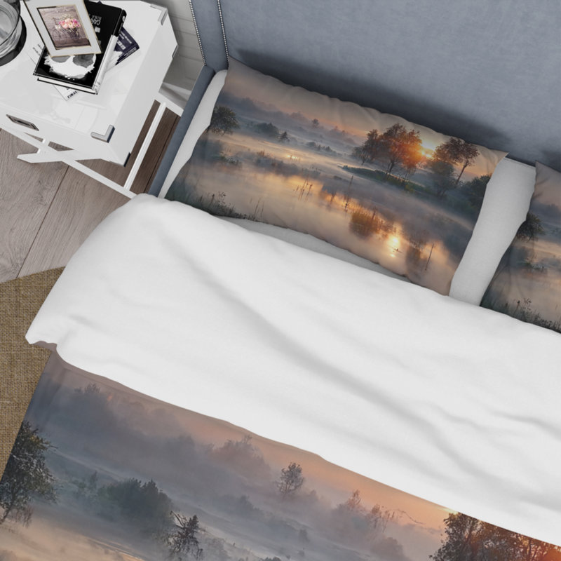 Ensemble de housse de couette en microfibre / polyester Morning Fog Over The Lake Sunset Bedding