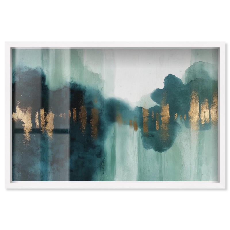 «Teal Fog I Green» par Art Remedy, H 25 po x l 37 po, Blanc
