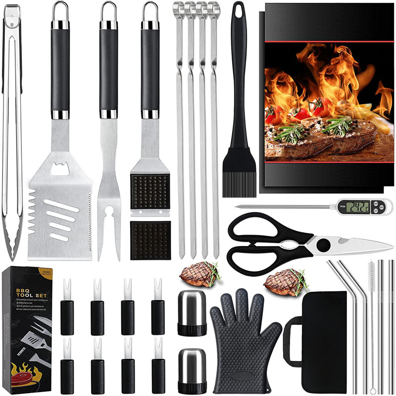 Ensemble d'outils de barbecue 31 pièces, Argent / noir