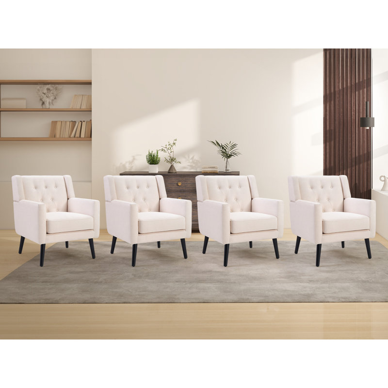 29" Wide Contemporary Soft Upholstered Tufted Armchair With Solid Wood Legs, Beige