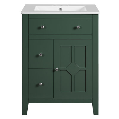 Meuble-lavabo moderne 24 po avec lavabo en céramique, meuble-lavabo pour salle de bain à 2 tiroirs