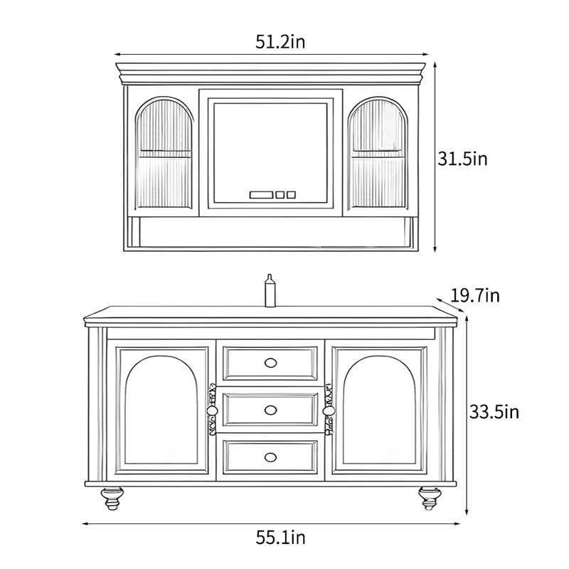 French retro simple bathroom Vanity, Black, 55.1" W